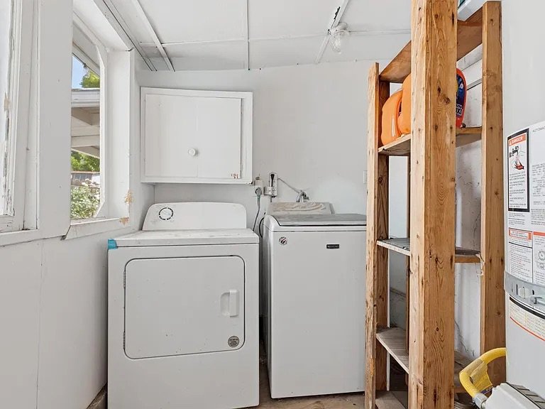 Laundry Room — washer/dryer, utility sink, shelving